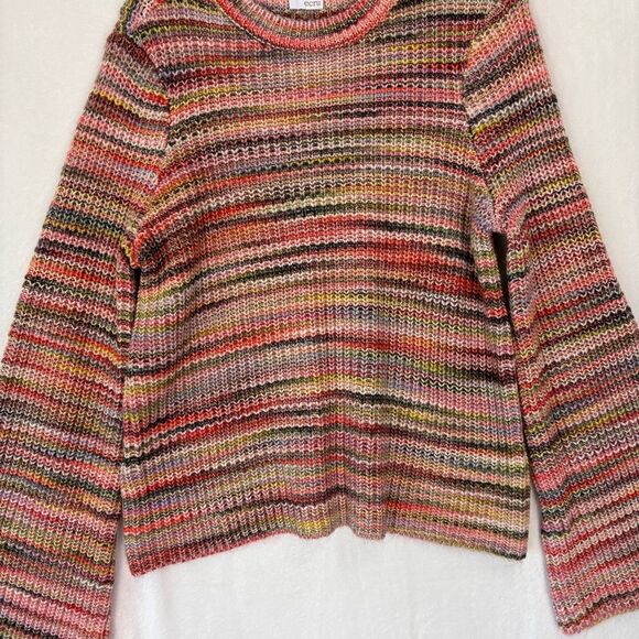 Ecru Pink Multi Color Striped Bell Sleeve Pullover Sweater Size Medium - Picture 3 of 13